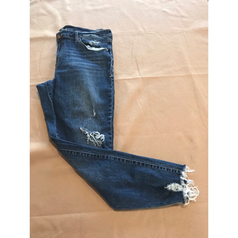 Dear John Joyrich Comfort Skinny Jeans Distressed Raw Hem Blue Denim Size 32